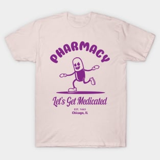 Let's Get Medicated Pharmacy Humor withe Vintage Cartoon Capsule T-Shirt